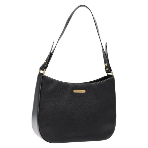 Burberrys Shoulder Bag Leather Black Gold Auth